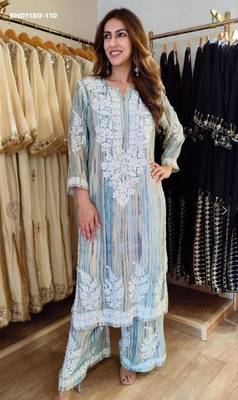 light blue embroidered rayon kurta set 5