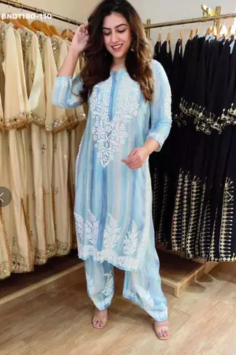 sky blue embroidered rayon kurta set
