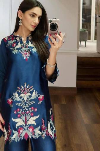 Blue crepe embroidered kurta-sets
