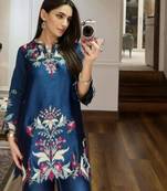 Blue crepe embroidered kurta-sets