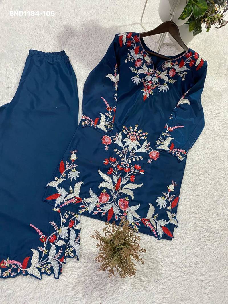 Blue crepe embroidered kurta-sets