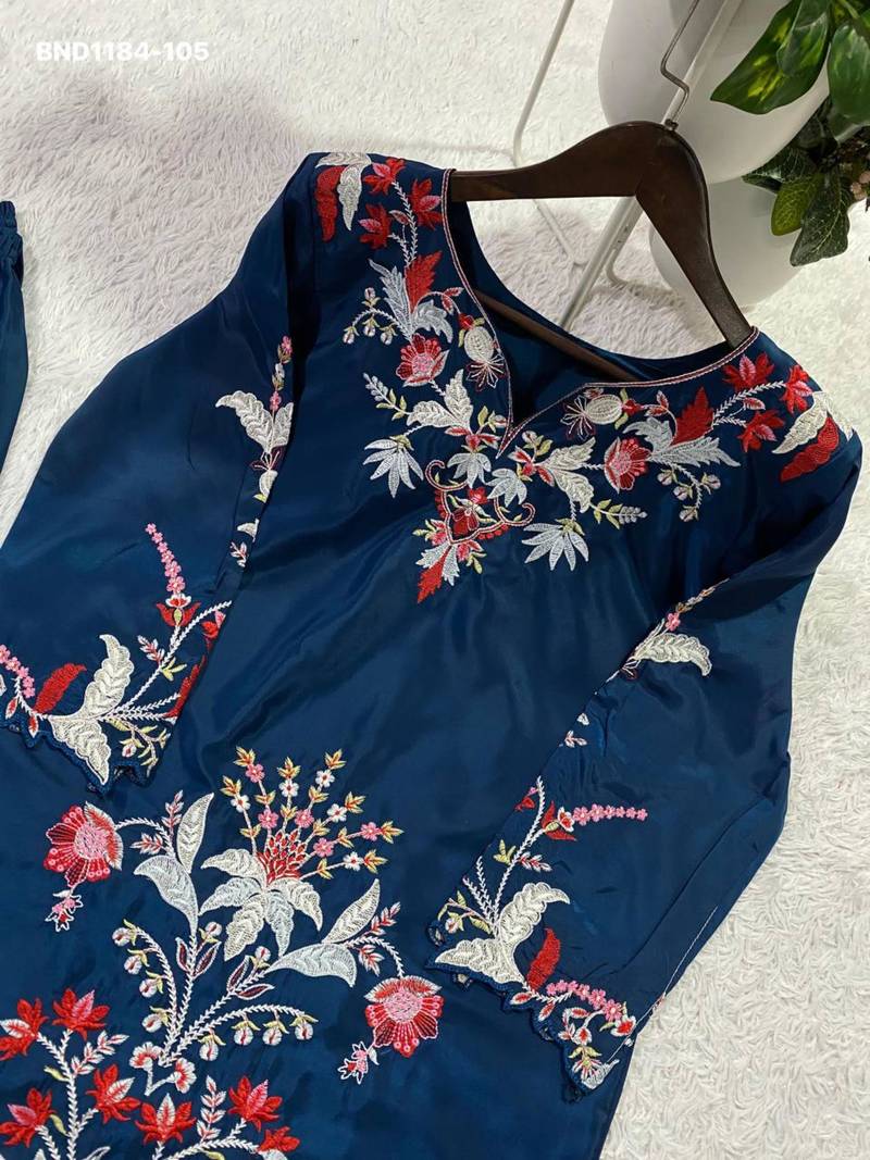 Blue crepe embroidered kurta-sets
