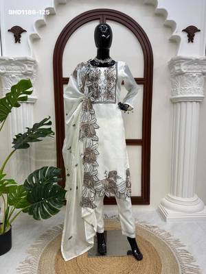 white embroidered silk blend kurta set 1