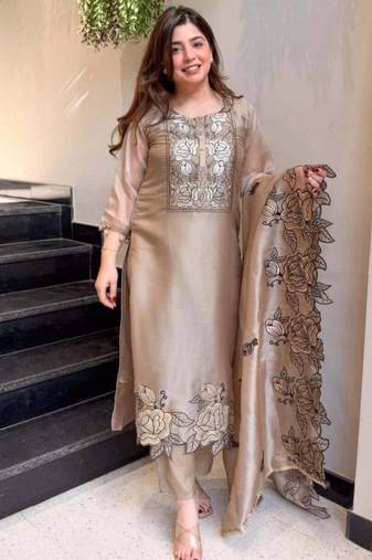 Light-chiku silk blend embroidered kurta-sets