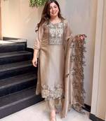 Light-chiku silk blend embroidered kurta-sets