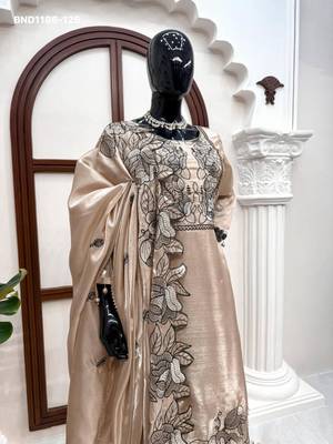 light chiku silk blend embroidered kurta set 4