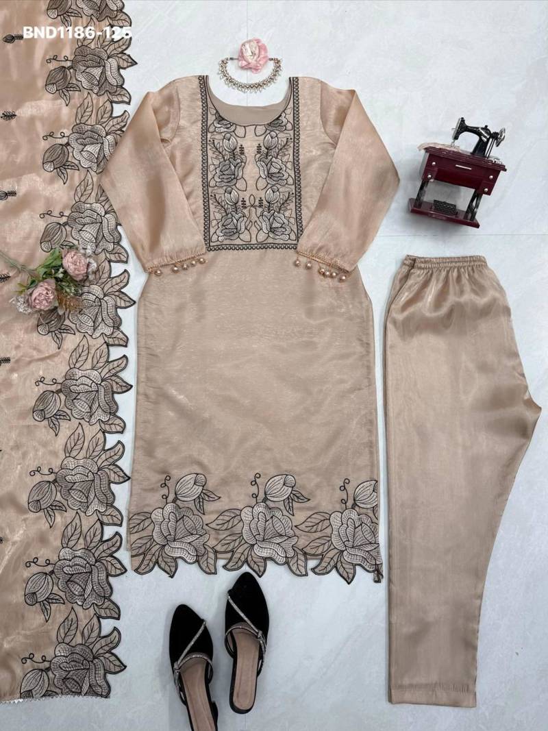 Light-chiku silk blend embroidered kurta-sets