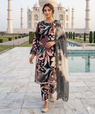 multicolor embroidered muslin womens kurta set 1