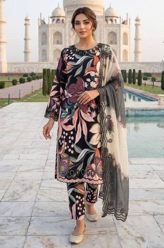 Multicolor muslin embroidered kurta-sets