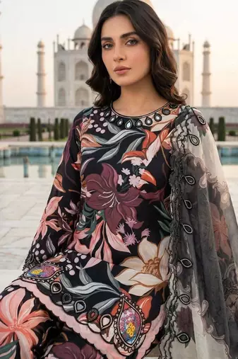 multicolor embroidered muslin womens kurta set