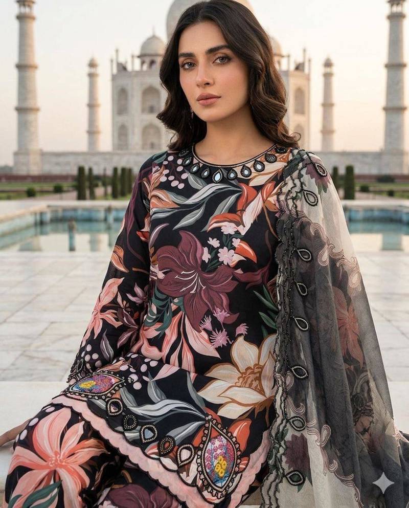 Multicolor muslin embroidered kurta-sets