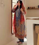 Royal-blue chinon printed kurta-sets