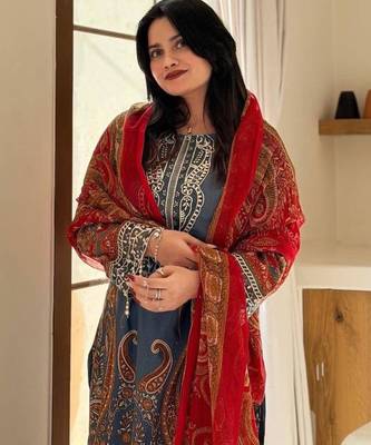 royal blue printed chinon kurta set 5