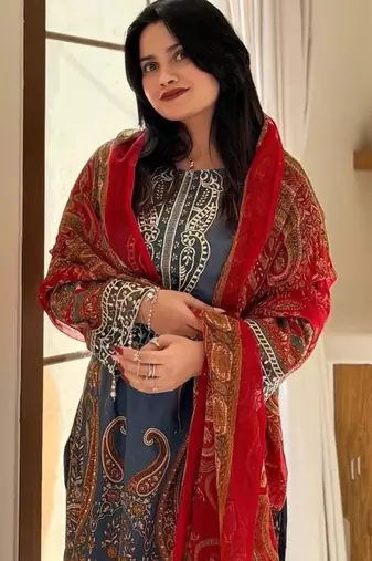 royal blue printed chinon kurta set