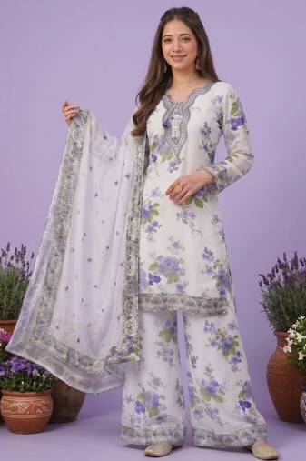 White georgette printed kurta-sets