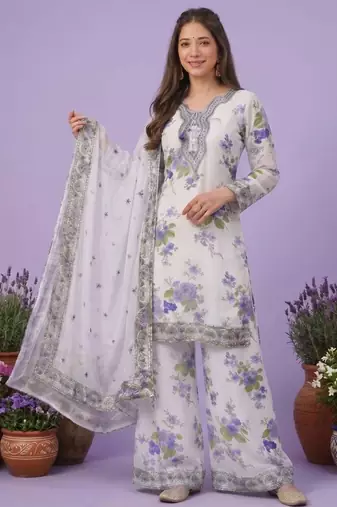 White georgette printed kurta-sets