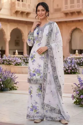 white printed georgette kurta set