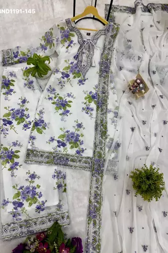 white printed georgette kurta set