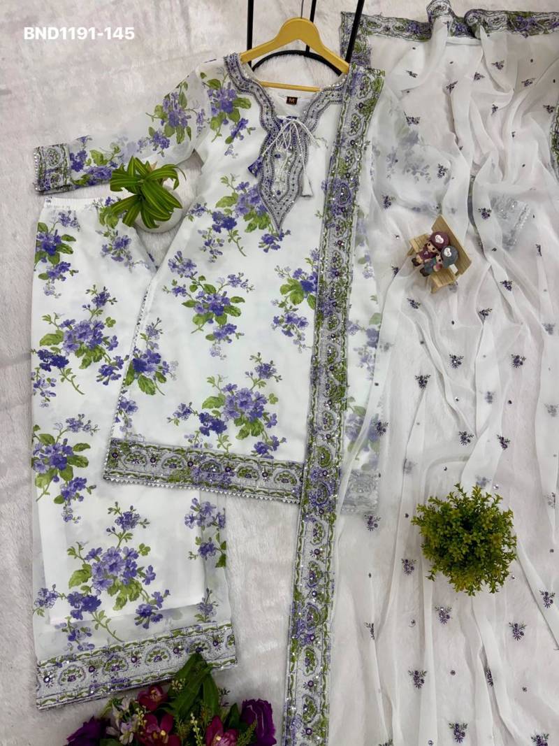 White georgette printed kurta-sets
