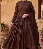 Coffee-brown silk blend embroidered kurta-sets