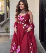 Rani-pink georgette printed kurta-sets