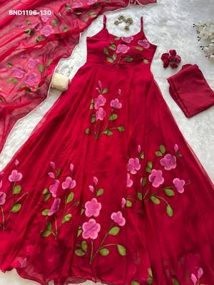 rani pink printed georgette kurta set 5
