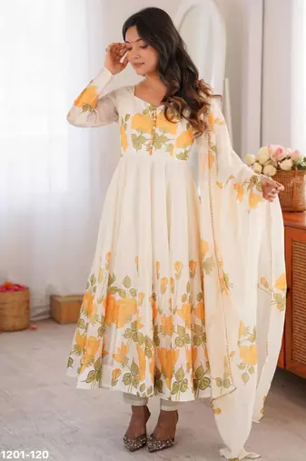 White organza printed kurta-sets