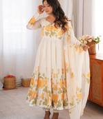 White organza printed kurta-sets