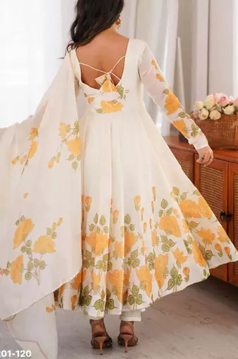 white printed organza kurta set