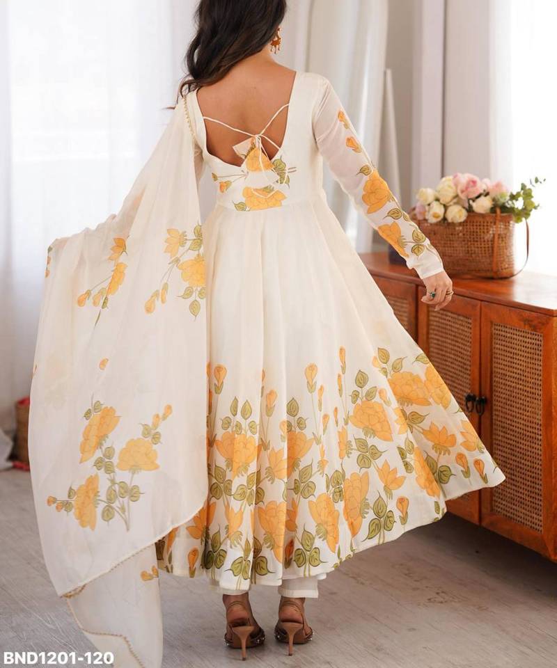 White organza printed kurta-sets