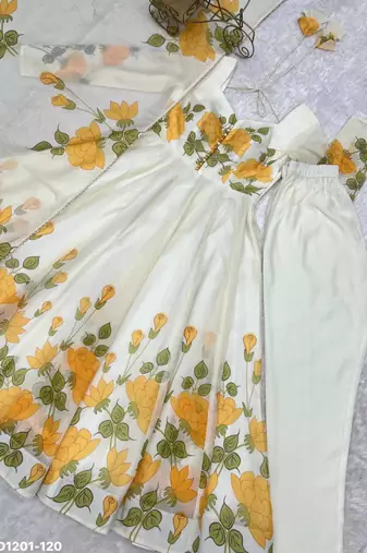 white printed organza kurta set