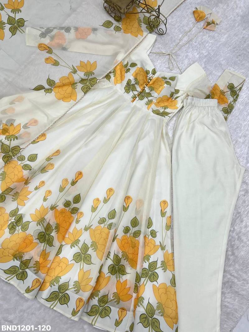White organza printed kurta-sets