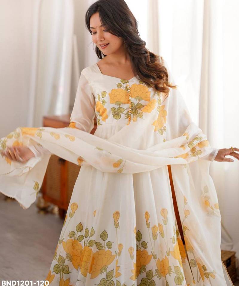 White organza printed kurta-sets