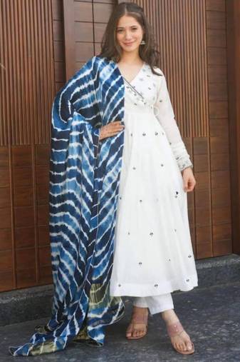 White georgette embroidered kurta-sets