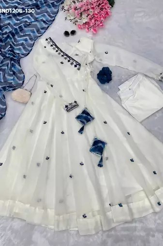 white georgette embroidered kurta set