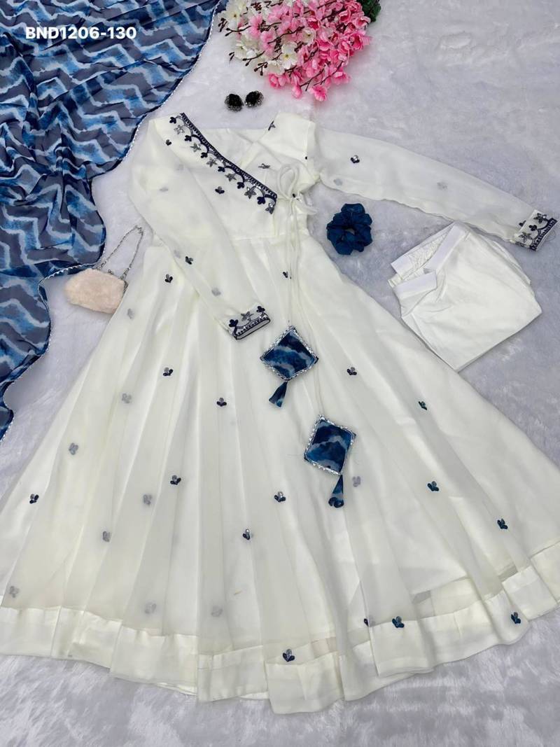 White georgette embroidered kurta-sets