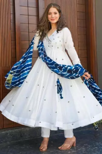 white georgette embroidered kurta set