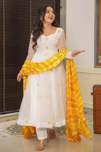 White georgette embroidered kurta-sets