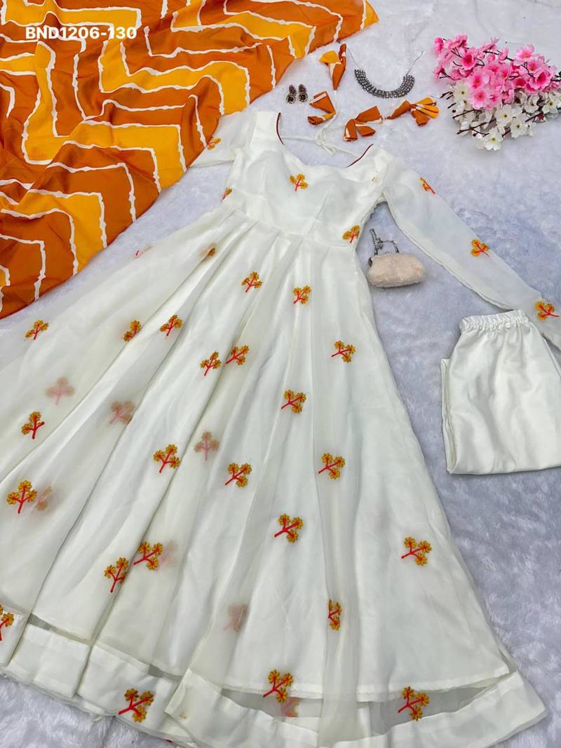 White georgette embroidered kurta-sets