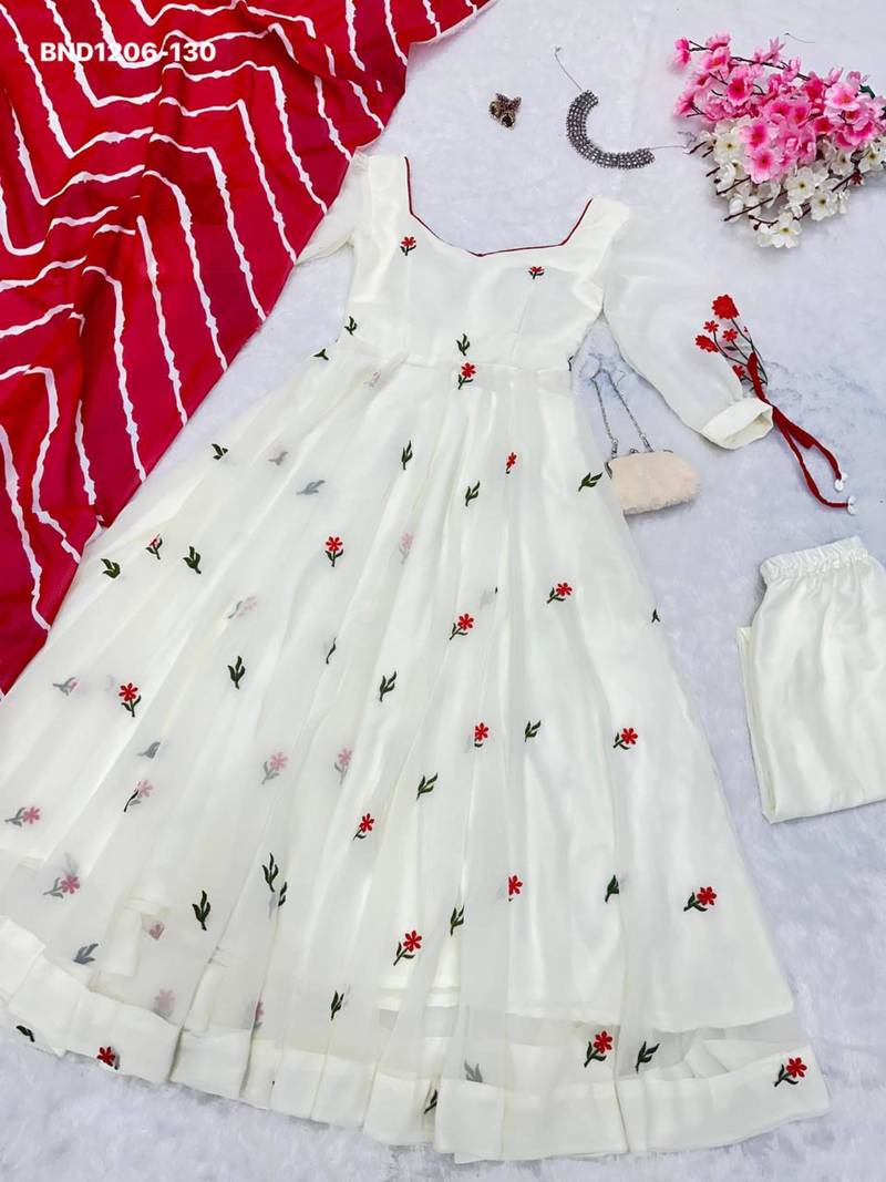 White georgette embroidered kurta-sets