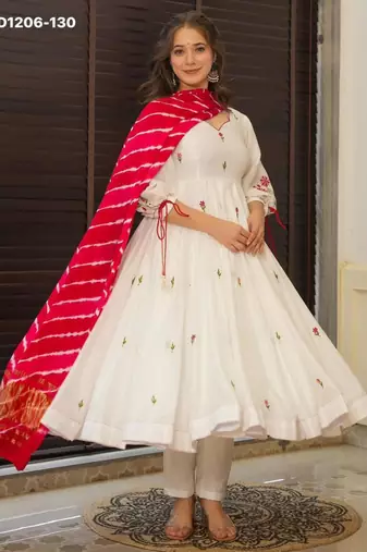 white embroidered georgette womens kurta set