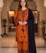Orange rayon embroidered kurta-sets