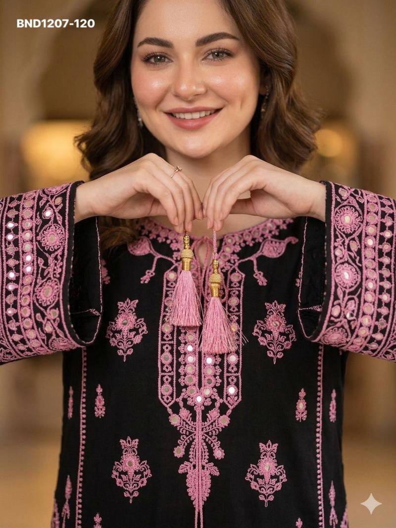 Black rayon embroidered kurta-sets