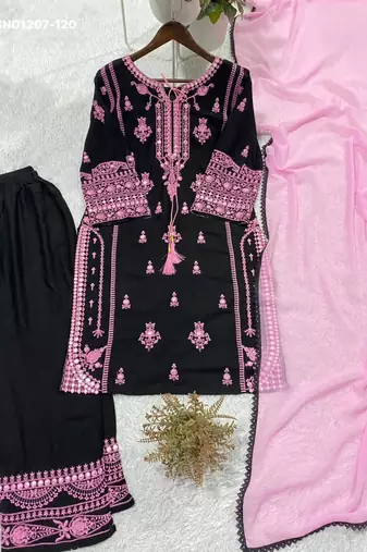 black embroidered rayon kurta set