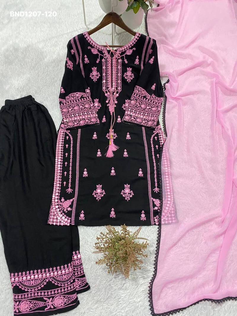 Black rayon embroidered kurta-sets