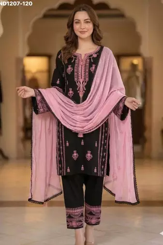 black embroidered rayon kurta set
