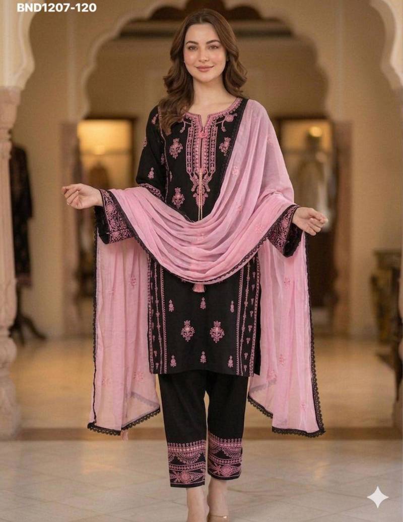 Black rayon embroidered kurta-sets