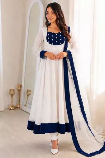 White silk blend plain kurta-sets