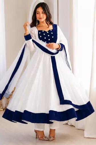 white silk blend plain kurta set