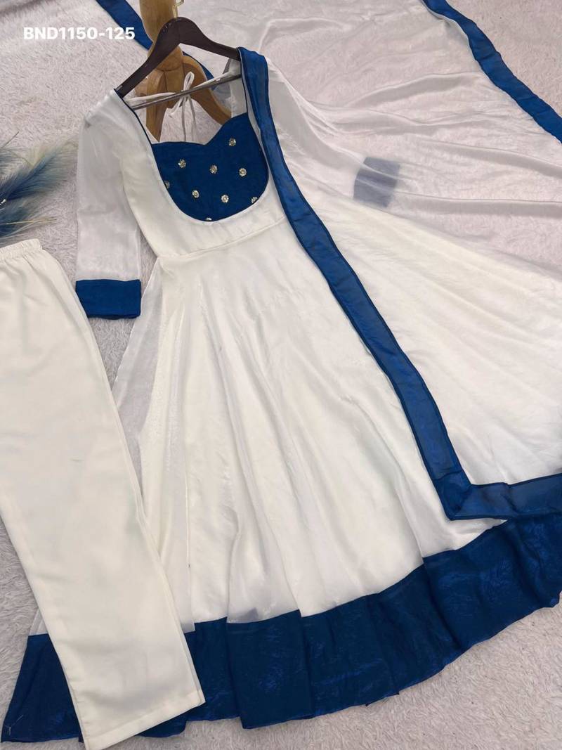 White silk blend plain kurta-sets